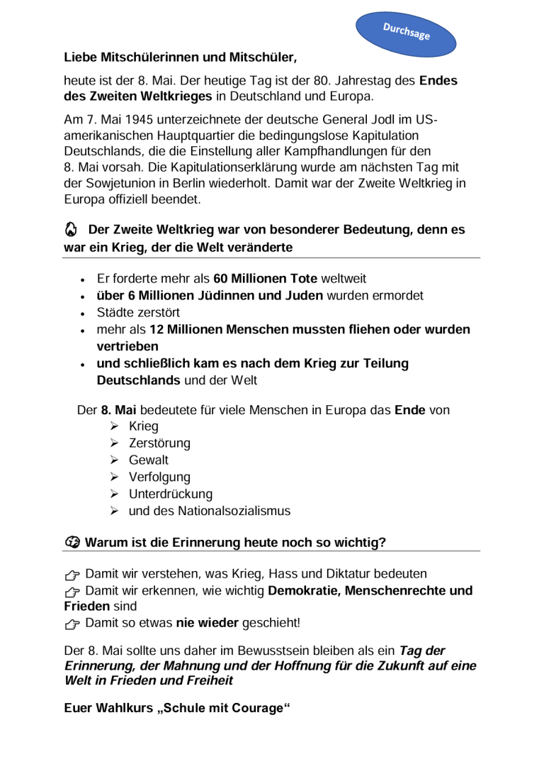 Flyer und Durchsagentext